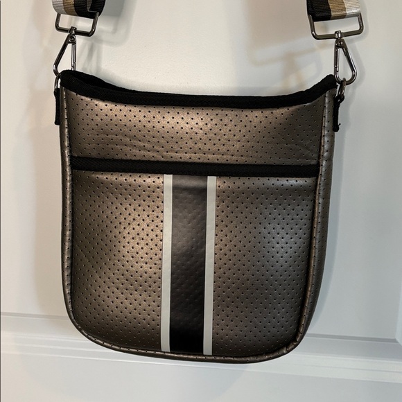 Haute Shore Jeri Ritz Neoprene Crossbody Bag Brown Black - Picture 5 of 16